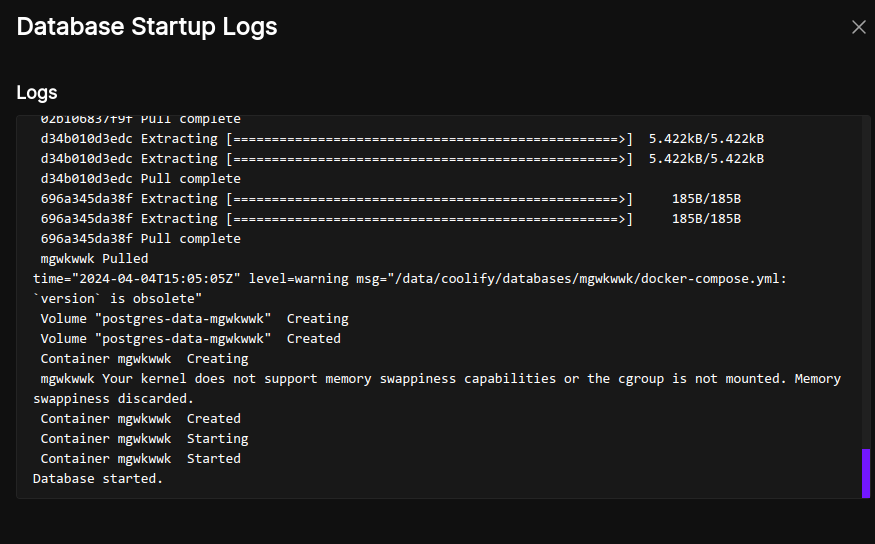 Logs de demarages